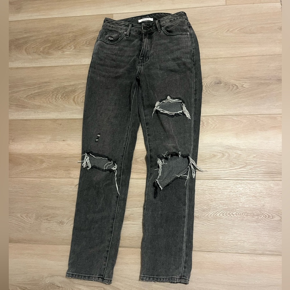 Pacsun mom jean fit black with three cut outs.